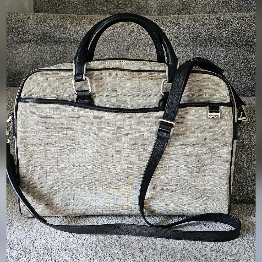 Tumi women's canvas and leather laptop, briefcase organizer/crossbody